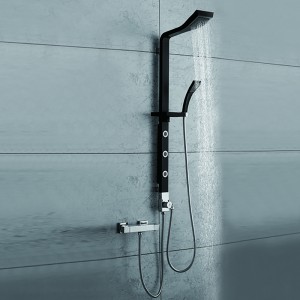 HL-2418B Black Wall mounted Al Shower Panel including Rainfall Waterfall Massage Jets Hand Shower for Home Hotel Resort