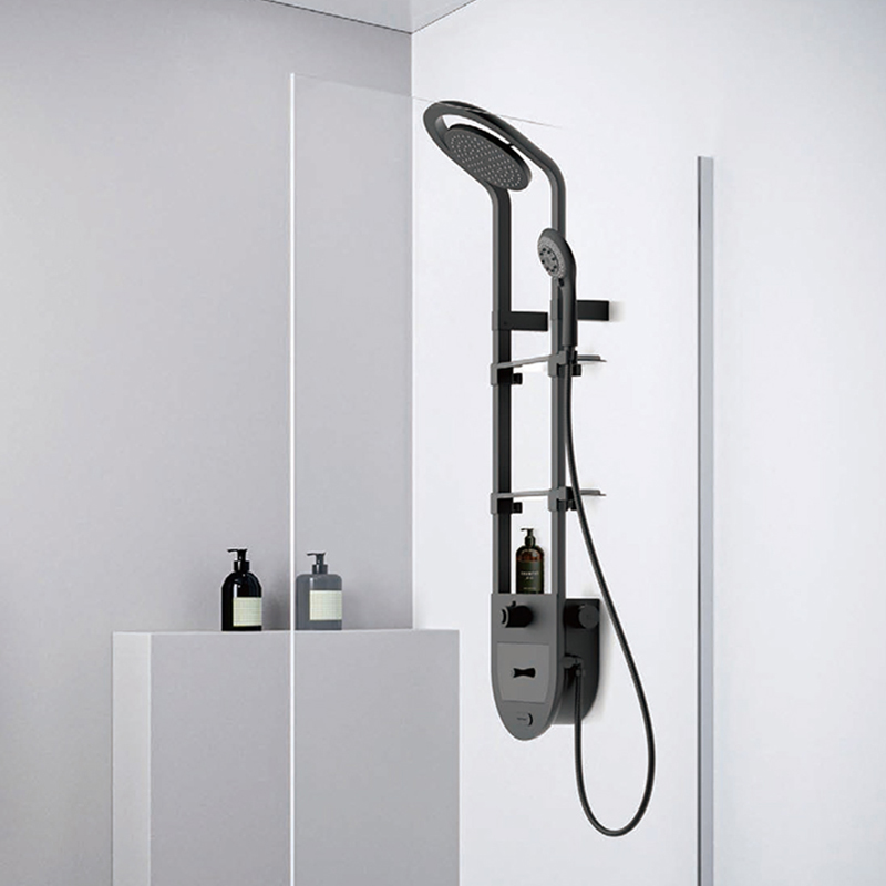 HL-2491 HUALE New Design Modern Shower Panel with 2 Trays for storage and Hydro-Powered Temperature Display  for bathroom
